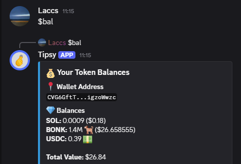 Tipsy /balance command example